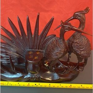 Rare Find- Heron Crane Carved Wood Bird Desk Pen, Pencil, Business Card Holder